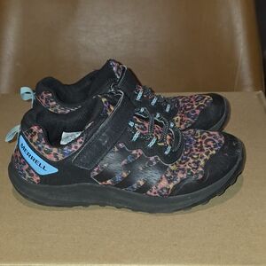Merrell Kids' Black Sneakers with Multicolor Leopard Print & Teal Accents
